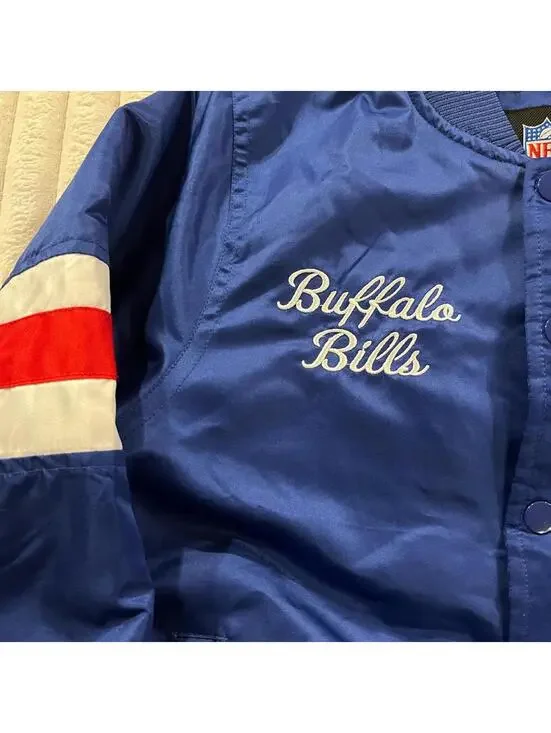NFL Buffalo Bills Satin Bomber Jacket Boys Size 10/12 Full Snap Fan Gear Coat - Picture 2 of 5